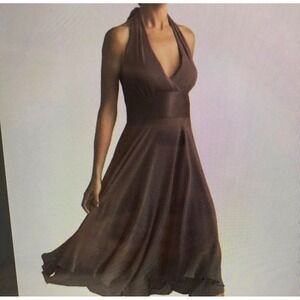 Donna Ricco New York Brown‎ 100% Silk Halter Handkerchief Hem Dress 8